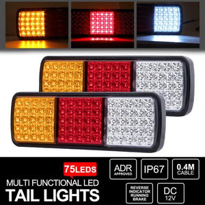 Set of 2 12V 75 LED Tail Light Lamp Brake Reverse For Trailer Truck Boat Caravan